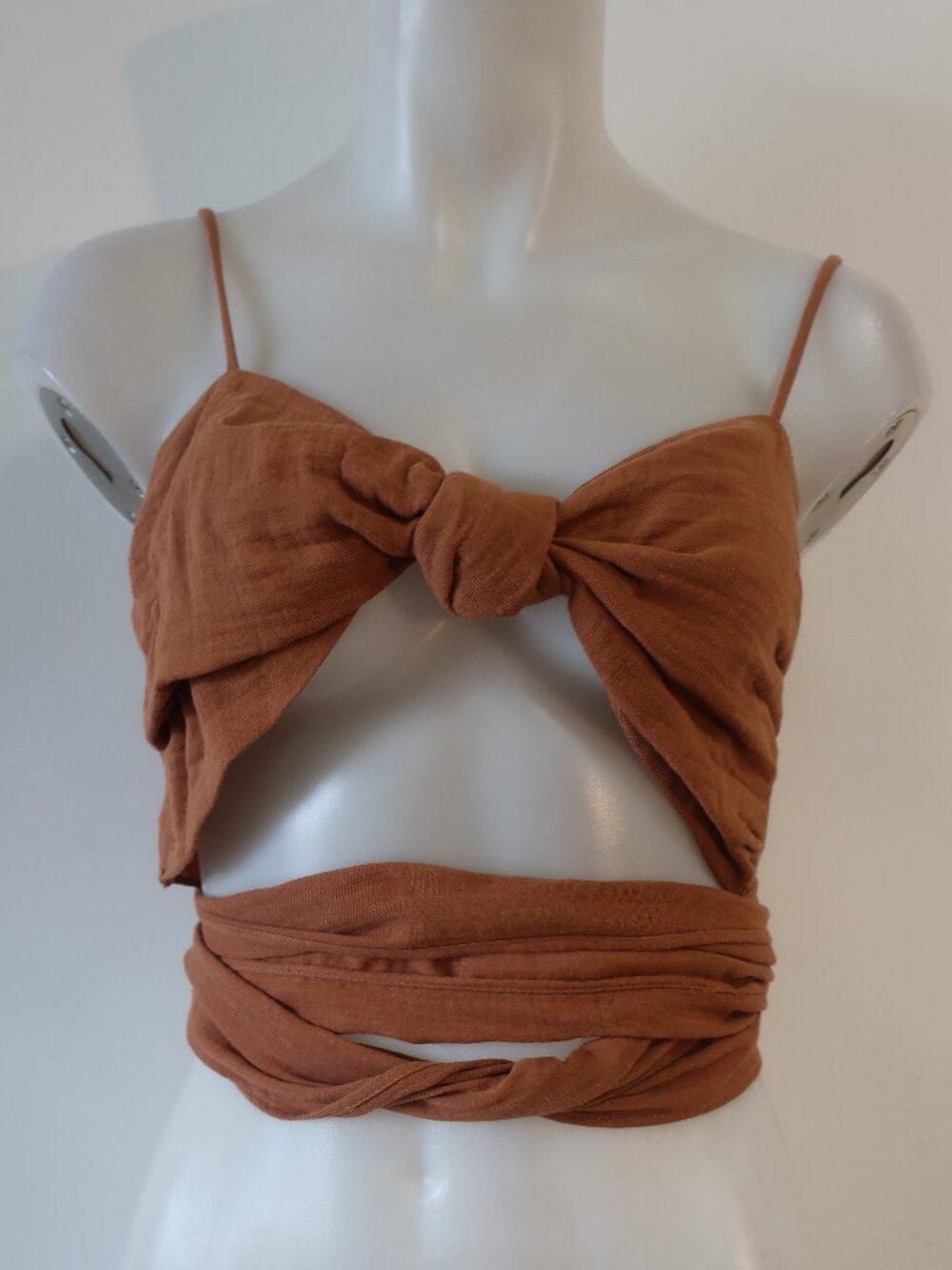 Womens Benaar Brown (Item-851) Cotton Wrap Around Waist Bralette Crop Top S
